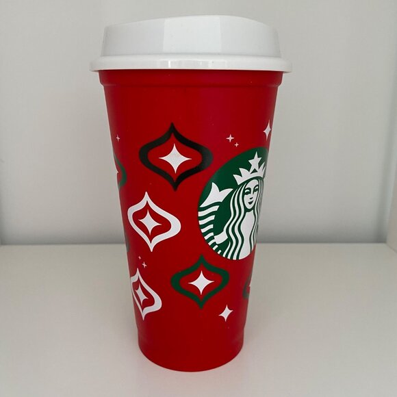 Starbucks Red Holiday Reusable Coffee Cup 16 Oz With White Lid - Picture 5 of 13